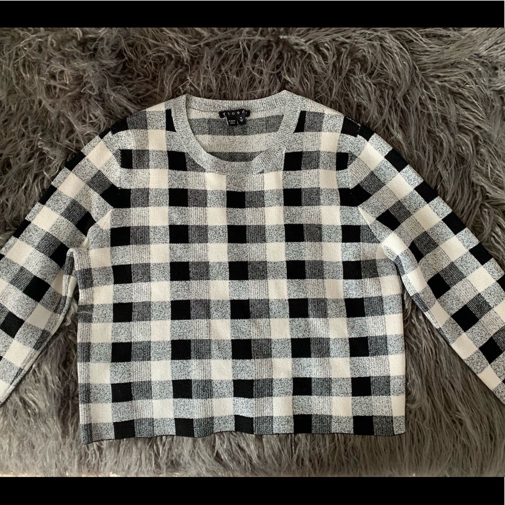 Theory Black and White Checkered Crop Top